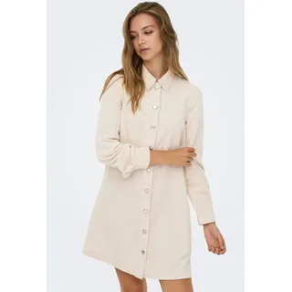 Cordkleid ONLY "ONLTRACY LS A-SHAPE CORD DRESS PNT", Damen, Gr. S, N-Gr, beige (weißcap gray), Cord, Obermaterial: 90% Polyester, 10% Polyamid, unifarben, regular fit kurz, V-Ausschnitt, Kleider, Materialmix, regular fit