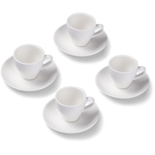 Terra Home 4er Espresso-Tassen Set - Weiß, 90 ml, Matt, Porzellan, Dickwandig, Spülmaschinenfest, italienisches Design - Kaffee-Tassen Set mit Untertassen