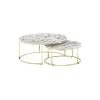 Couchtisch 2er-Set weiß Marmor Optik gold lackiert
