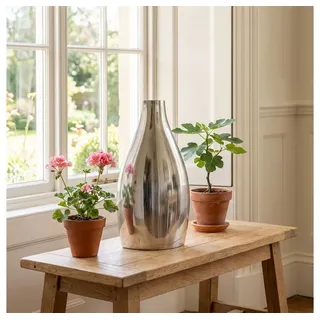 Antikas Wanddekoobjekt Aluminium Vase, Amphore, Vase, Silberfarbend, Flach silberfarben