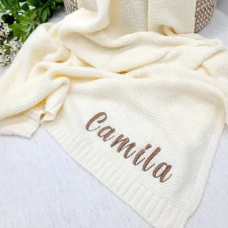 Reeg Gestickter Name Baby Decke Baby Bad Kinderwagen Decke Neugeborenes Baby Geschenk Personalisierte Weiche Atmungsaktive Baumwolle Gestrickte Decke (Ivory,Embroidered Name)