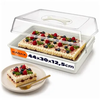 KADAX Kuchenbox mit Deckel, 44 x 30 x 12,5 cm, Kuchenbehälter aus Kunststoff, Transport-Box mit Griff, Kastenform, für Blechkuchen Muffins, rechteckig, Lebensmittelbox (Creme)