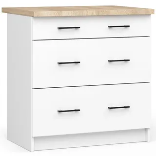 Akord Küchenschrank, Weiß, Holzwerkstoff, Nachbildung, 3 Schubladen, Rechteckig, 80x85x46 cm, Küchen, Küchenmöbel, Küchenschränke, Küchenunterschränke