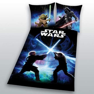 Yoda Bettwäsche Biber Star Wars 8 Schwertkampf Rey Finn Tico Winterbettwäsche wie Flanell 135 x 200 NEU Wow mit Reißverschluss - All-In-One-Outlet-24 -