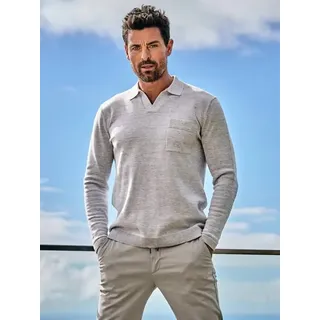ENGBERS GERMANY Herren Pullover aus leichter und softer Baumwolle Grau regular uni Reverskragen - S