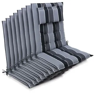 Beautissu Hochlehner Auflage 120 x 50 x 8 cm grau-gestreift 8 St.