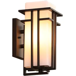 Außen Wandleuchte Schwarz Aluminium und Glas Wasserdichter Wandlampe Retro Haus Wand Laterne Rechteckig Außenlampe für Balkon Garage Garten Zaun Einfahrt Flur Wandbeleuchtung E27