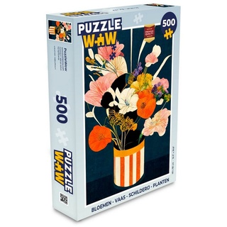 MuchoWow Puzzle Blumen - Vase - Malerei - Pflanzen, 500 Puzzleteile, Foto-Puzzle, Bilderrätsel, Puzzlespiele, Spielzeug bunt
