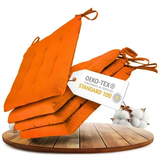 Gräfenstayn Stuhlkissen Sitzkissen 40x40cm Haltebänder Indoor Outdoor, robustes Sitzkissen für Indoor & Outdoor, mit Haltebändern orange