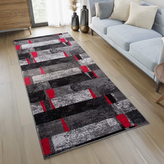 Teppich Läufer für Flur Moderne Kollektion Twist – Farbe Anthrazit Grau Rot Motiv quadratisch – Beste Qualität – Größen S-XXXL 100 x 250 cm schwarz