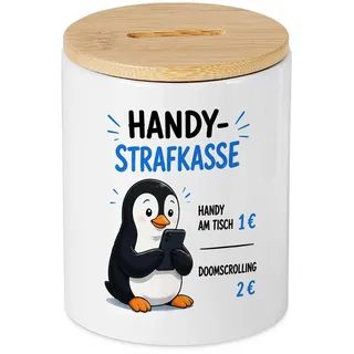 Lustige Handy Strafkasse Spardose mit Pinguin Motiv, Sparschwein für Büro, Familie, Freunde, Geldgeschenk Wunscherfüller zum Geburtstag, Weihnachten