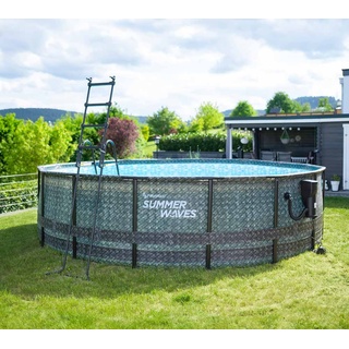 Summer Waves Elite Frame Pool | Aufstellpool rund | Komplettset | Rattanoptik grau | Ø 488x122 cm