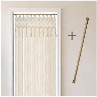 Cozyor Vorhang Makramee 132 x 200 cm mit Vorhangstange 70-120 cm, Boho Gardine (1 St), Ösen, Baumwolle, Raumteiler beige Driftwood, Boho Wandteppich, Türvorhang handgemacht beige