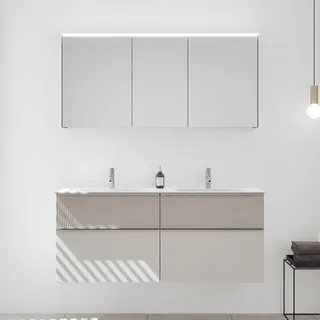 burgbad Fiumo 2.0 Badmöbelset 142 cm mit Waschtisch mit Unterschrank mit Griff G0146 und Spiegelschrank, Badmöbel,