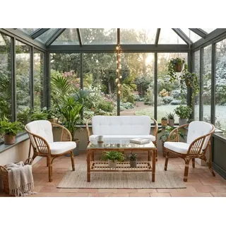 Brafab Astrakan Gartenmöbel Set, 4-teilgig aus Naturrattan mit Kissen