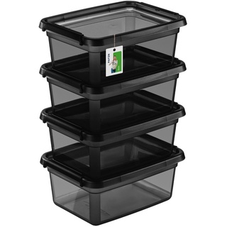PAFEN 4X Aufbewahrungsbox mit Deckel 12,5L - 38 x 28,5 x 16 cm - Boxen Aufbewahrung Stapelboxen mit Verschlussclips Kunststoffbehälter Kleiderboxen Transparent Organizer | Schwarz