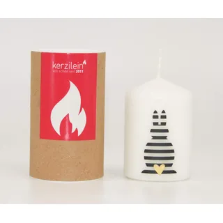kerzilein Flämmchen HASE weiß/anthratzit mit gold, Stumpenkerze klein 8 x 6 cm, Spruchkerze handveredelt, Geschenkidee zu Ostern