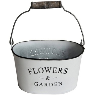 HTI-Living Pflanzschale Pflanztopf Zink mit Henkel Flowers Garten (1 Pflanztopf) weiß