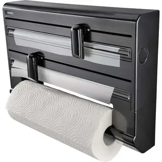 Leifheit Parat Schwarzer Wand-papierhandtuchhalter, Modernes Design, Ergonomische Form, Für Drei Rollen, Küchenrollenhalter, Schwarzer Papierhandtuchspender