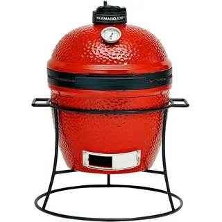 Kamado Joe - Joe Jr. 13,5 Zoll tragbarer Holzkohlegrill in Rot mit gusseisernem Ständer, Hitzeabweiser und Aschenbecher
