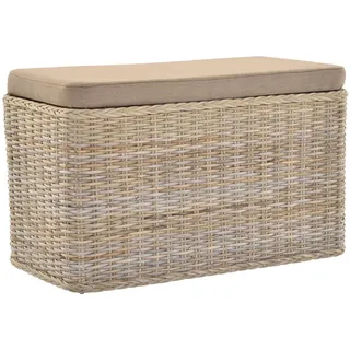 Krines Home Wäschetruhe Rechteckige Truhe Sitztruhe gepolstert mit Deckel Natur-Rattan (Wäschebox mit Inlett), Sitzbank mit Stauraum grau