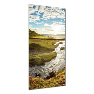 Wallario selbstklebende Duschrückwand 80 x 200 cm mit Motiv Island Panorama Fluss  Berge und blauer Himmel - Wandverkleidung mit Hochglanzlaminat ... - Schwarz