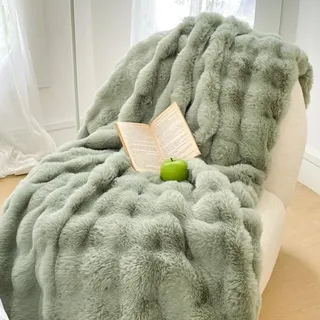Tospass Kuscheldecke Flauschig Decke 180x200cm Grün Kunstfell Microfaser Plüsch Wohndecke Dick Flanell Warme Sofadecke TV-Decke Weich Wende Überwurfdecke Für Bett Sofa Schlafzimmer Büro