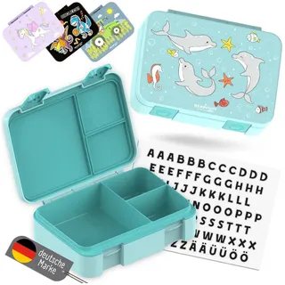 Bearfoot Lunchbox Brotdose mit Fächern, leicht & auslaufsicher - Delfin, PP, ABS, Silikon, Kindergarten und Schule - Mädchen und Jungen, Vesperbox, Snackbox grün 950 ml | 14.8 cm x 19.8 cm x 5.3 cm