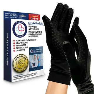 Dr. Arthritis Von Ärzten Entworfen Arthrose Handschuhe mit Kupfer, Fingerlose Kompressionshandschuhe für Frauen und Männer für Raynauds, RSI, Karpaltunnel, Neurodermitis, Schwarz, M