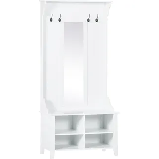HOMCOM Garderobenständer mit Sitzbank Garderobenset Flurgaderobe 3-in-1 mit Schuhschrank Wandspiegel 4 Haken Weiß 80 x 40 x 170 cm   Aosom