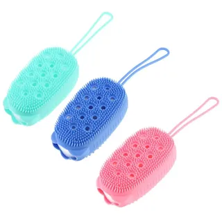 OSOLADY 3 Stück Silikon Badebürsten mit Hängendem Ring zur Hautreinigung und Muskelentspannung für Babys und Senioren im Bad Zufällige Farbe