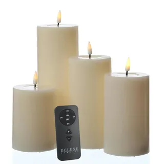 Deluxe Homeart LED Kerzenset MIA Echtwachs 4 Größen mit Batterien Fernb.