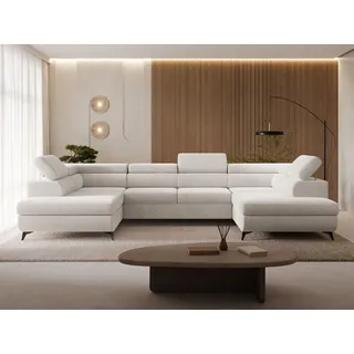 GRAINGOLD Ecksofa U-Form Stoff 5-Sitzer Hellbeige