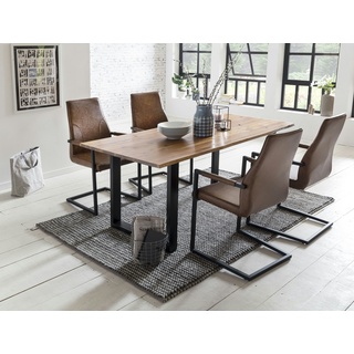 SalesFever Essgruppe 5-tlg. | 160 x 85 cm | Tischplatte Akazie | Gestell Metall | 4x Stühle Kunstleder-Optik | natur - hellbraun - schwarz