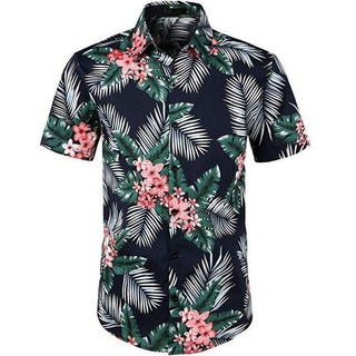 ZWY Hemdbluse Herren Blumen Kurzarm Knopfleiste Baumwolle Hawaii Hemd
