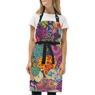 Vintage Bunte Blume Schürze für Das Kochen Küchenschürze Latzschürze Kochschürze mit 2 Taschen Verstellbarer Umhängeband für Backmänner Kellner Männer Frauen Koch