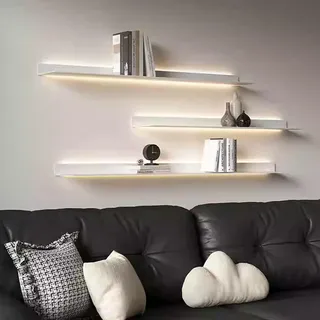 LXJBBD Schwebende Wandregale mit LED-Beleuchtung, Metall Wandmontiertes Displayregal für Wohnzimmer, Büro, Schlafzimmer – Beleuchtete Aufbewahrungslösung
