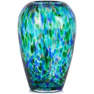 9 Zoll hohe türkisfarbene Vase Handgeblasene Glasvase, einzigartige türkisfarbene Glasvasen Moderne Wohnaccessoires, Blumenvasen mit weitem Mund für Blumenstrauß, Wohnzimmer, Küche, Hochzeit