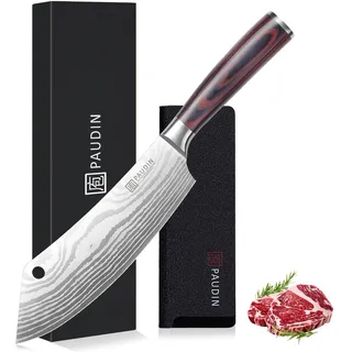 PAUDIN Hackmesser Japanisch Messer 20cm Küchenmesser als Ausbeinmesser Küchenbeil Kochmesser aus hochwertigem Edelstahl extra scharfe Messerklinge mit ergonomischem Holzgriff
