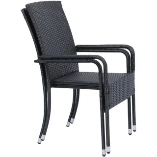 Juskys Polyrattan Gartenstühle Yoro 2er Set Stapelbar mit Armlehnen Schwarz