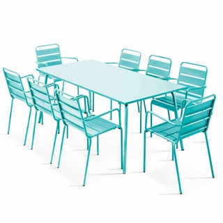 Oviala Business Set aus Gartentisch und 8 Sesseln aus türkisfarbenem Metall - Oviala