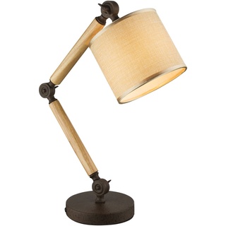 Nachttischlampe Holz Rostfarben Innen beweglich Tischlampe Kabel, mit verstellbarem Schirm, 1x E27, HxBxL in cm: 76x15x77,5