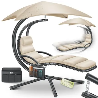 KESSER® Schwebeliege mit Sonnenschirm, Hängeliege, Sonnenliege H200, L194, B100 cm, Relaxliege, Schaukelliege Hängematte, bis 120 kg belastbar, Auflagen - Nackenkissen, Inkl. Tasche