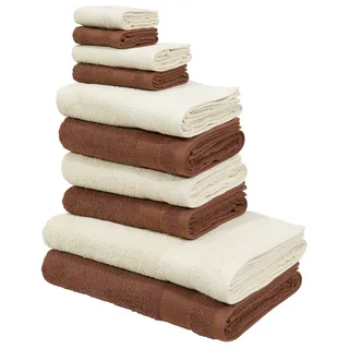 Handtuch Set MY HOME "Afri, Duschtücher, Handtücher, Gästetücher, Seiftücher" Handtücher (Packung) Gr. (10 St.), braun (braun, creme) Handtuch-Sets zweifarbig, 100% Baumwolle, weich, mit Bordüre
