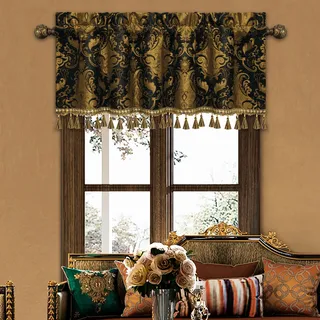 TOPLUXE Scheibengardine, Damast Kurzstore für Fenster 137x46cm Schwarz | Jacquard Volant für Schlafzimmer Esszimmer Wohnzimmer Küche, 1 Stück