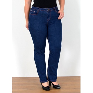 ESRA Straight-Jeans FG5 High Waist Damen Jeans Straight Leg Stretch Hose Übergröße Große Größe blau 40