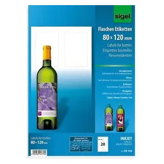 Sigel Flaschenetiketten DE160 Weiß 80 x 120 mm 20 Blatt