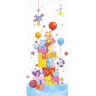 K&L Wall Art Türtapete Little Friends für Kinderzimmer, Geburtstags-Party mit Teddy & Co, Wohnzimmer Bilder modern bunt