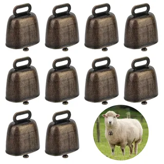 Begpoee 10 Stück Klein Kuhglocke Handwerk, Vintage Mini Kuhglocke, Ziegenglocken Glocken, Bauernhof Tierglocke, 35 x 24 x 37 mm, Für Rinder Kuh Pferd Schafe(Grünbronze)