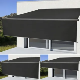 Mendler Elektrische Vollkassetten-Markise T124, 4x3m ausfahrbarer Volant ~ Polyester anthrazit, grau
